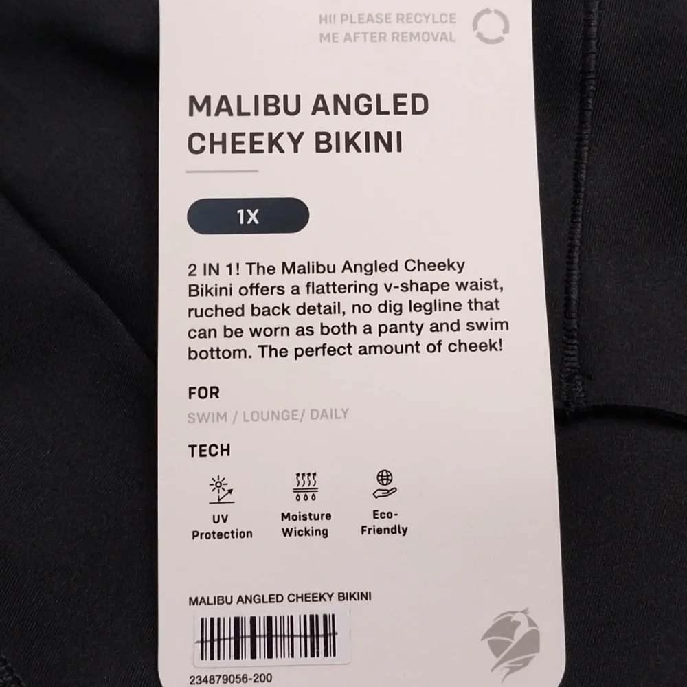 Phoenix NWT Malibu Angled Cheeky Bikini Size 1X Black UV Protection